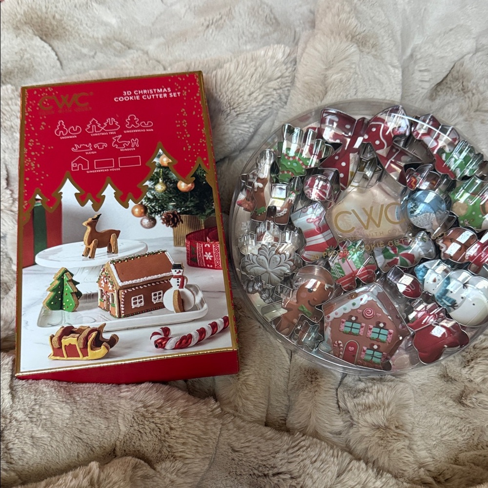 Festive Holiday Cookie Cutter Set with Red, Green, and Silver Accents